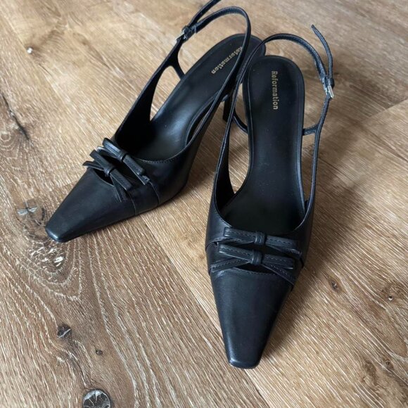 Reformation Black Noreen Slingback Heels Size 7 - Picture 1 of 5